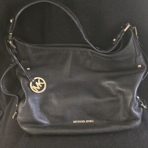 Michael Kors Black Leather Shoulder Bag with Gold Accents
